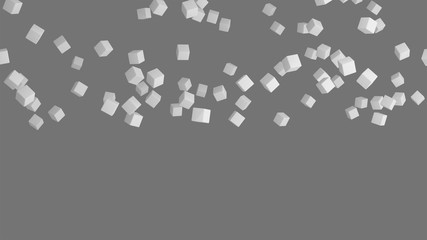 Poster - Ice cubes. Geometric shape in the air in architectural structure on grey background, 3d abstract illustration