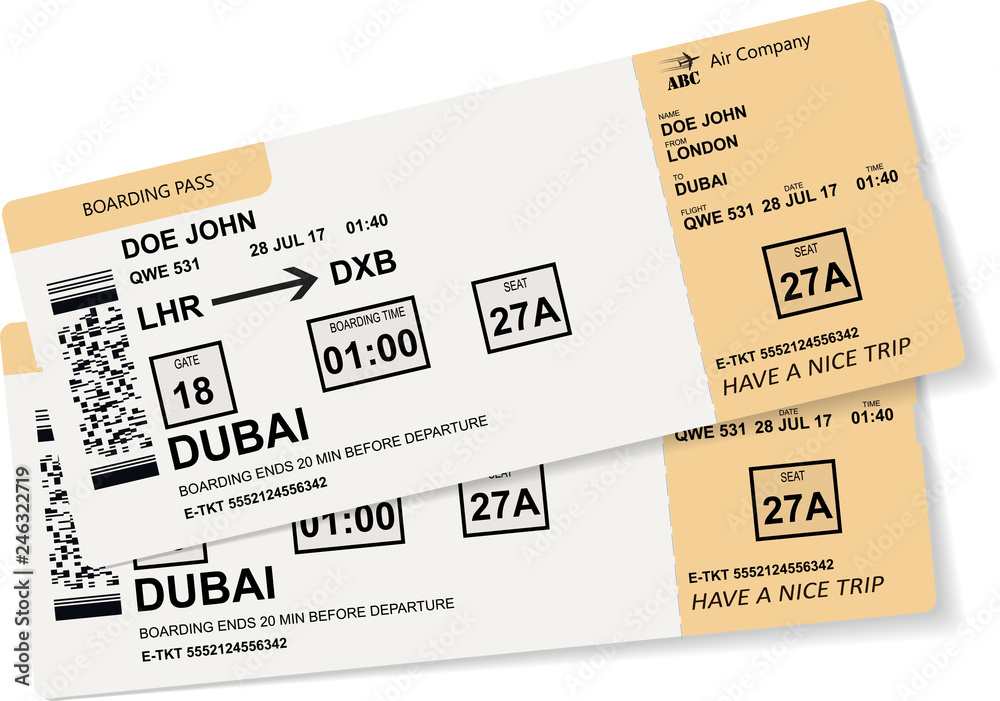 Realistic airline ticket or boarding pass design with unreal flight ...