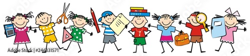 Fotomural Happy kids and school supplies