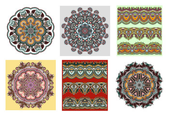 Sticker - collection of seamless decorative ethnic ornamental floral stripes