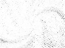 Abstract Halftone Gradient Dots Background. Black White Grunge Texture. Pop Art Circle Comic Pattern. Outer Space, Rays Twisted, Vector. Template For Presentation Flyer, Business Cards, Stickers