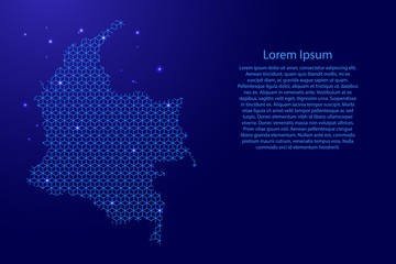 Fototapete - Colombia map abstract schematic from blue lines repeating pattern geometric background with rhombus and nodes with space stars for banner, poster, greeting card. Vector illustration.