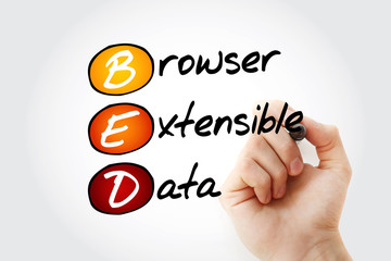 Poster - BED - Browser Extensible Data acronym with marker, technology concept background