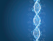 Digital 3D DNA helix with particles and molecules background - Innovation, modern medicine, technology and human genome concept