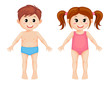 Parts of body. Cute cartoon boy and girl