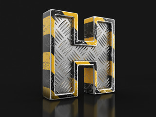 Poster - Yellow striped metallic font - letter H. Image with clipping path