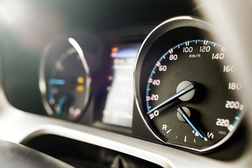 Wall Mural - Hybrid car dashboard speedometer .