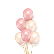 Realistic Pink Balloons Isolated On White Background. Vector Illustration.