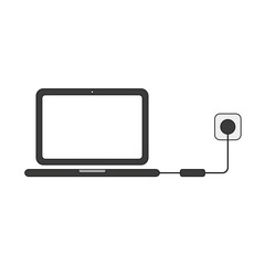 Poster - Flat design style vector concept of laptop computer icon charging on white. Colored, black outlines.