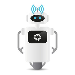 Poster - cute robot in working process with wifi symbol and gear vector illustration eps10