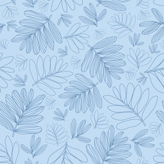vector line art leaves seamless pattern, baby blue, wallpaper, backgrounds, wallpaper