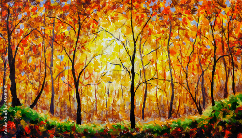 Original Oil Painting On Canvas Autumn Forest Landscape Stock Illustration Adobe Stock