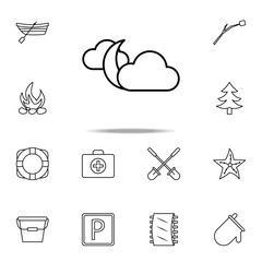 Poster - the moon behind the clouds icon. Camping icons universal set for web and mobile