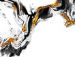 © ogologo - Creative abstract hand painted background, wallpaper, texture, close-up fragment of acrylic painting on canvas with brush strokes. Modern art. Black and white with gold background. Contemporary art.