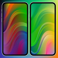 Fototapete - Vector illustrations set design concept of mobile screen wallpaper holographic fluid bright gradient background. Liquid color covers set. Fluid shapes composition. Futuristic design. Phone mock up.