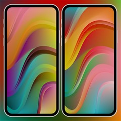 Fototapete - Vector illustrations set design concept of mobile screen wallpaper holographic fluid bright gradient background. Liquid color covers set. Fluid shapes composition. Futuristic design. Phone mock up.