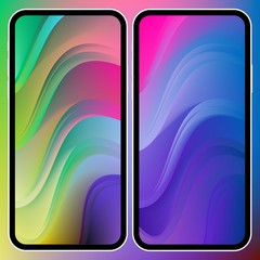 Fototapete - Vector illustrations set design concept of mobile screen wallpaper holographic fluid bright gradient background. Liquid color covers set. Fluid shapes composition. Futuristic design. Phone mock up.