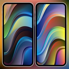 Fototapete - Vector illustrations set design concept of mobile screen wallpaper holographic fluid bright gradient background. Liquid color covers set. Fluid shapes composition. Futuristic design. Phone mock up.