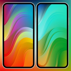Fototapete - Vector illustrations set design concept of mobile screen wallpaper holographic fluid bright gradient background. Liquid color covers set. Fluid shapes composition. Futuristic design. Phone mock up.