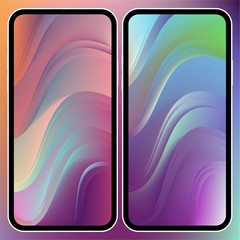 Fototapete - Vector illustrations set design concept of mobile screen wallpaper holographic fluid bright gradient background. Liquid color covers set. Fluid shapes composition. Futuristic design. Phone mock up.