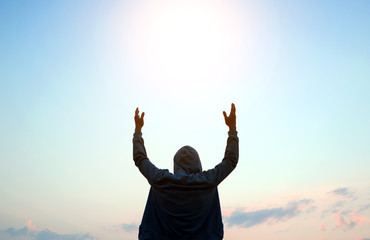 Poster - Man Silhouette with Hands Up