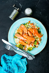 Wall Mural - salmon and rice with broccoli