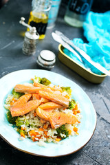 Wall Mural - salmon and rice with broccoli