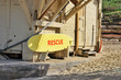 Yellow surf rescue board by a baywatch cabin in Tel Aviv, Israel. Surf, guard, beach and assistance concept.