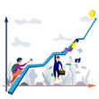 © saroutlander - Lifting people along the success curve, ups and downs. Success chart and people. Illustration on a business theme.