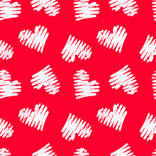 Hand Drawn Seamless Red Heart Pattern. Valentines Day Vector Background.