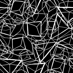 Abstract hand drawn geometric prismatic effect design on monochrome black and white. Vector seamless pattern.