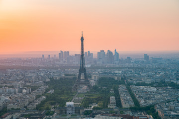  Sunset aerial view of the famous Eiffel Tower