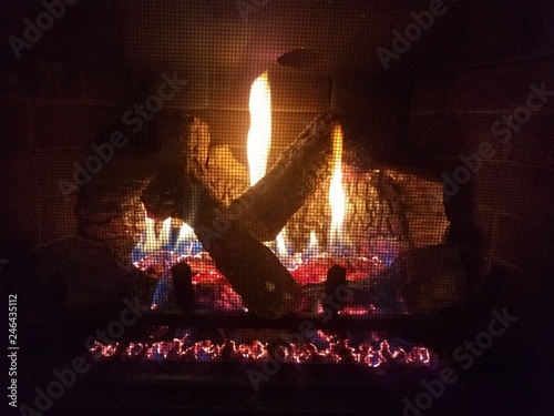Gas Fireplace With Flame And Fire And Logs And Metal Grate Buy