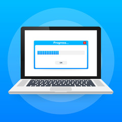 Leinwandbilder - Loading data window with progress bar on laptop screen. Vector illustration.