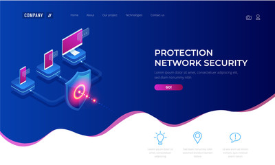 Poster - Isometric Protection network security and safe your data concept. Web page design templates Cybersecurity. Digital crime by an anonymous hacker. Vector illustration