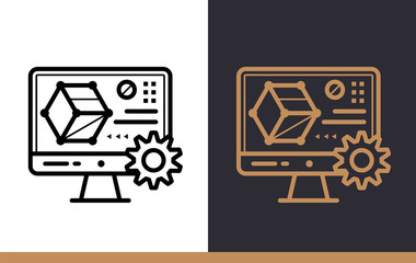 Unique linear icon of 3d programming. 3D Printing, modeling. Suitable for infographics, websites, print media and interfaces