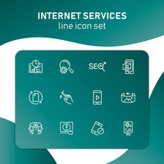 Poster - Internet services line icon set. Navigator, video content, VR picture. Modern technology concept. Can be used for topics like app development, virtual reality, mobile applications