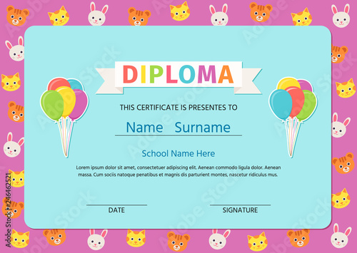 Diploma For Kids Certificate Background Vector Cute Preschool