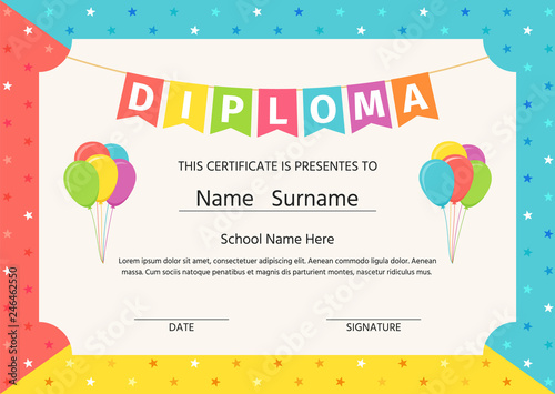 Kid Diploma Certificate Vector Cute Preschool Kindergarten