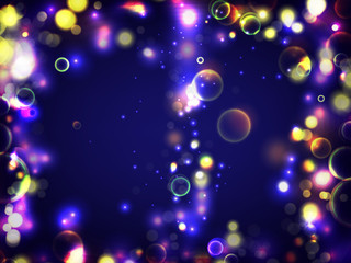 Wall Mural - Colorful background. Circular bokeh sparkle color lights background. Magic space cosmic shiny bubbles. Colorful layout template for banner or poster design. EPS 10.