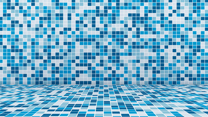 Poster - Mosaic square tiles flooring or wall decoration for wallpaper. Architecture design pattern material texture background, 3d abstract illustration