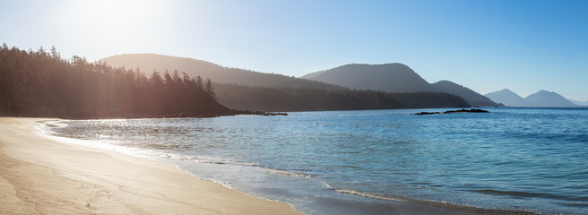 beautiful sandy beach on the pacific ocean during a sunny summer morning. taken in grant bay beach, 