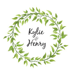  Vector illustration. Botanical wreath of green branches and leaves. Spring mood. Wedding design elements. Perfect for invitations, greeting cards, prints, posters, packing