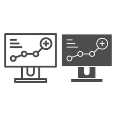 Poster - Growth chart on monitor line and glyph icon. Diagram on computer vector illustration isolated on white. Graph outline style design, designed for web and app. Eps 10.