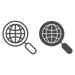 Poster - Global search line and glyph icon. Earth and magnifying glass vector illustration isolated on white. Globe search outline style design, designed for web and app. Eps 10.
