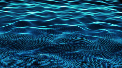 Poster - Abstract tangle of points on blue background. Chaotic waves in outer space. Large data background .3d rendering.