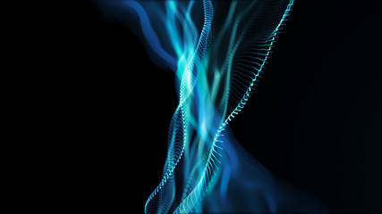 Poster - Abstract tangle of points on blue background. Chaotic waves in outer space. Large data background .3d rendering.
