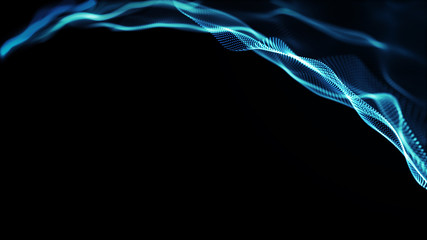 Poster - Abstract tangle of points on blue background. Chaotic waves in outer space. Large data background .3d rendering.