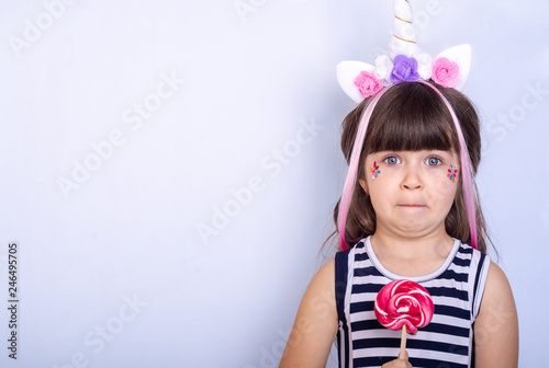 Background With Funny Delight Child Little Girl In Hair Hoop With