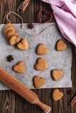 Fototapeta Mapy - Baked cookies-hearts on the vintage wooden table. Valentine's Day
